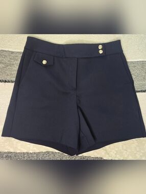 Rachel Zoe Navy High Waist Tailored Shorts Gold Button Detail Size 6